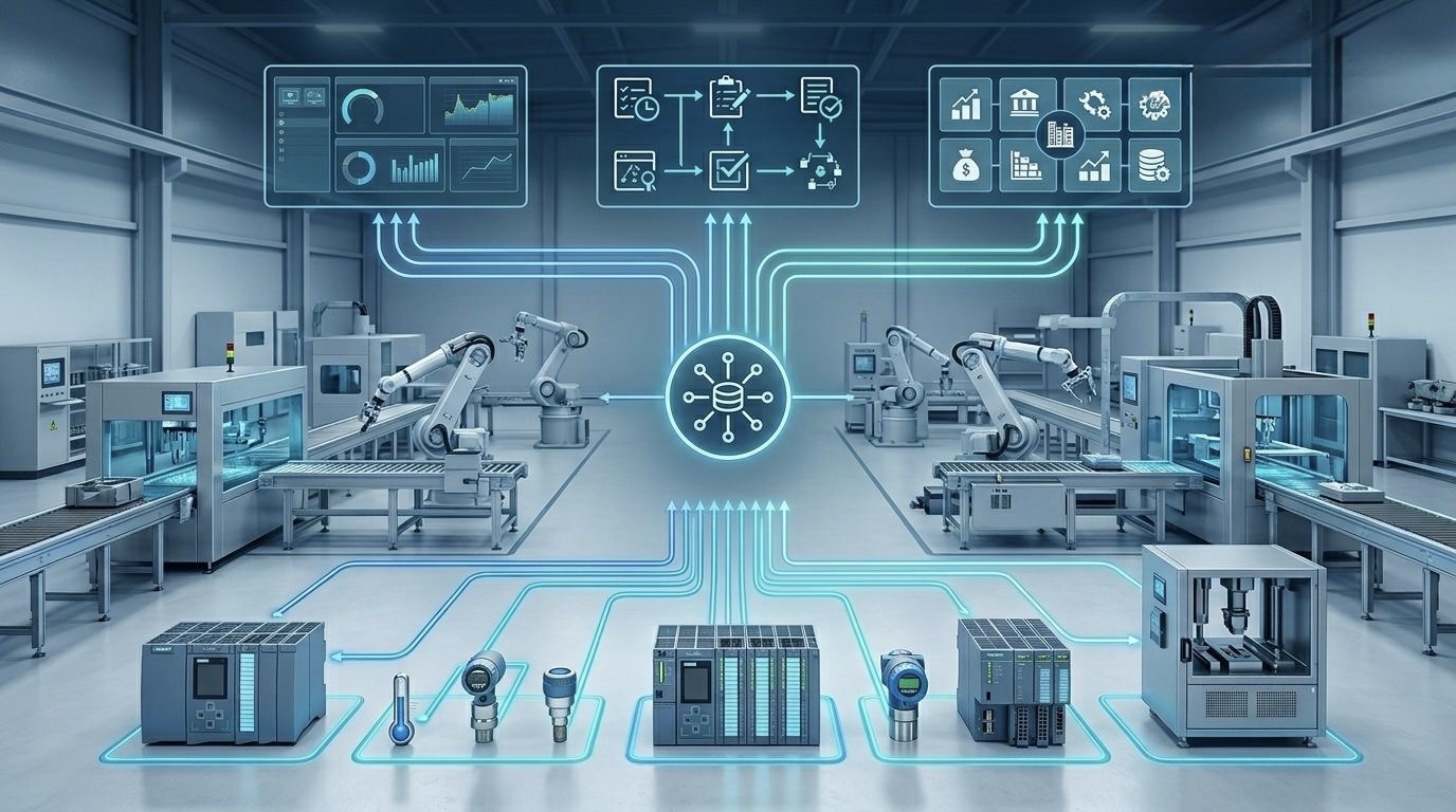 三惟科技 OPC Server 工業網路通訊架構示意圖:串接 PLC 與 MES/SCADA 系統